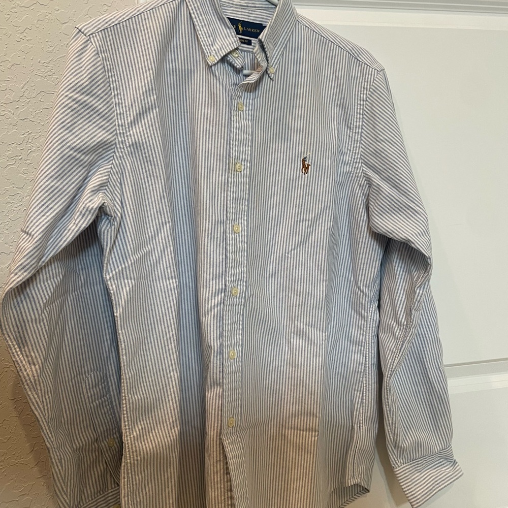 Polo by Ralph Lauren Blue and White Casual Button Down Shirt
